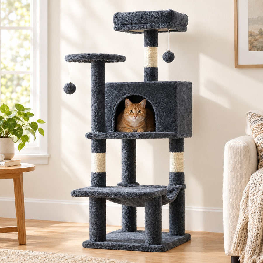 Dark gray 44 in cat tree with condo, hammock, side perch and top perch