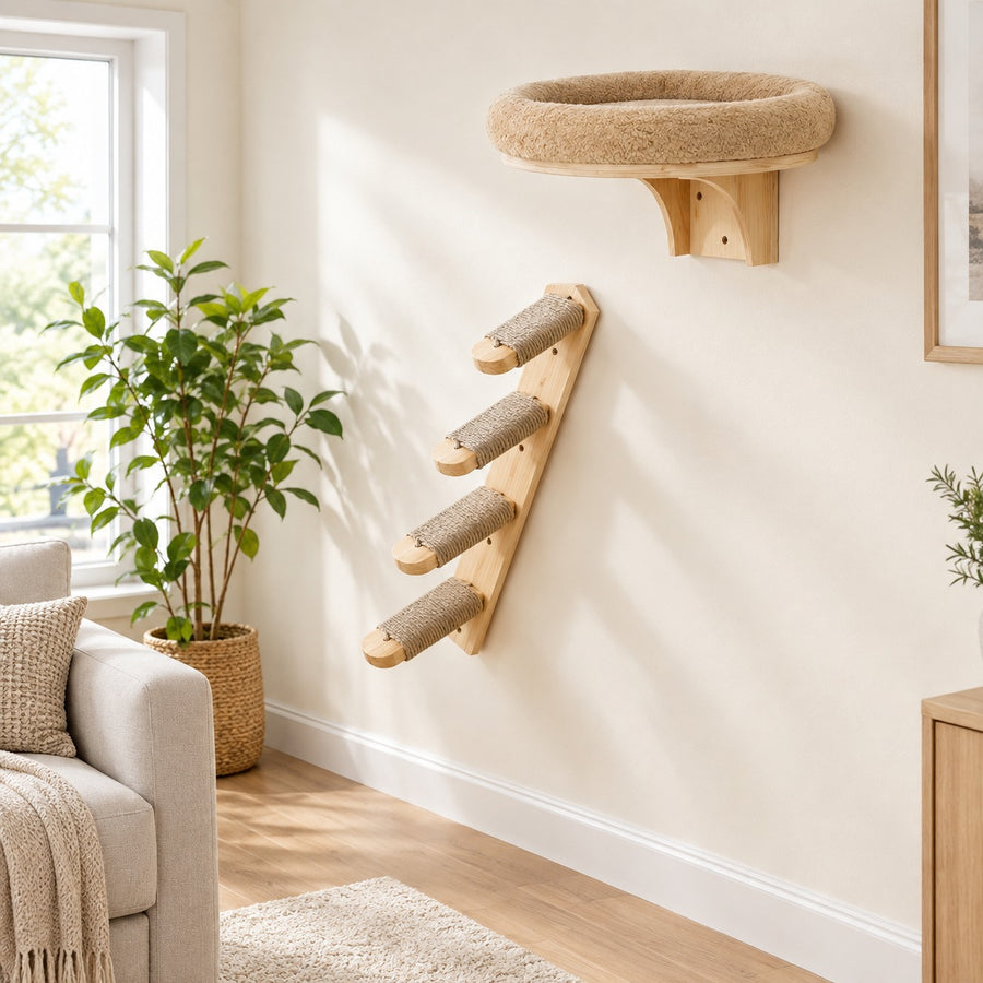 Set 2: wall bed with a rope-wrapped climbing ladder