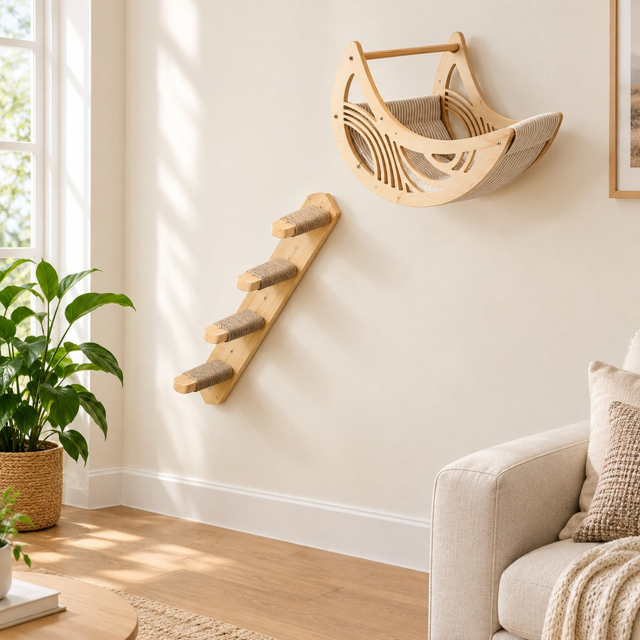Set D: moon hammock with a rope-wrapped climbing ladder