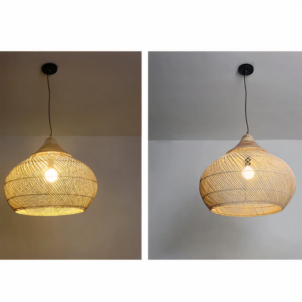 Lustre de chambre en bambou tissé à la main forme chapeau