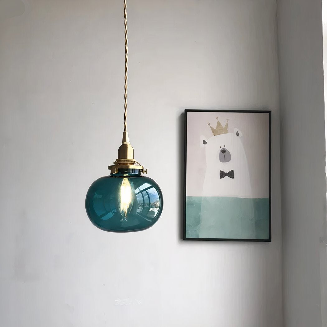 Suspension avec boule en verre bleu canard