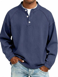 Men's Vintage Washed Sweatshirt with Button Neck Detail