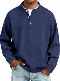 Men's Vintage Washed Sweatshirt with Button Neck Detail