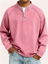 Men's Vintage Washed Sweatshirt with Button Neck Detail
