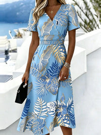 Floral Wrap Dress with V-Neck and Cinched Waist