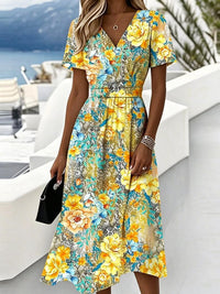 Floral Wrap Dress with V-Neck and Cinched Waist