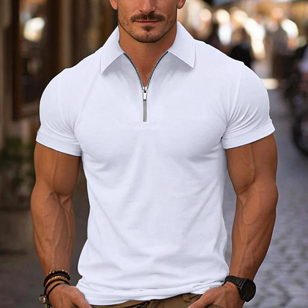 Quarter Zip Polo Shirt with Collar for Men