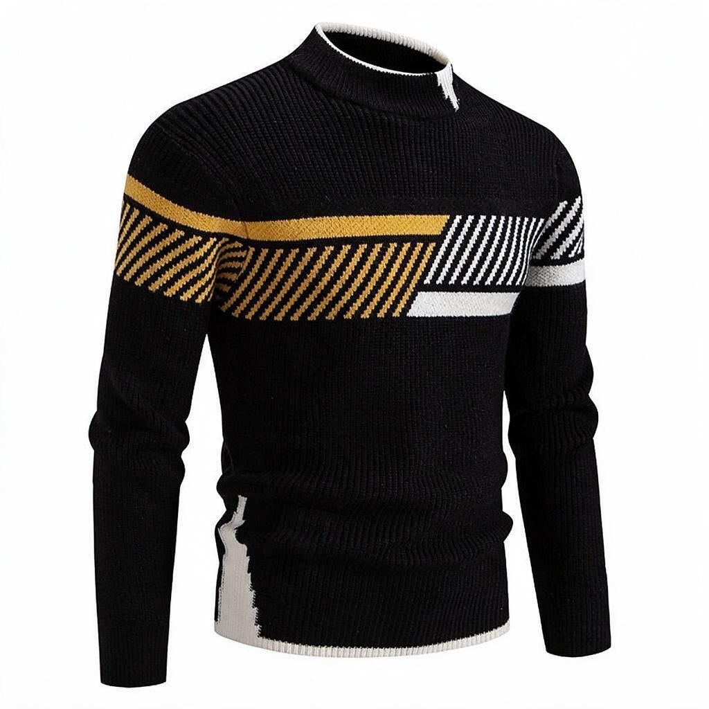 Men's Ribbed Sweater with Diagonal Stripe Pattern