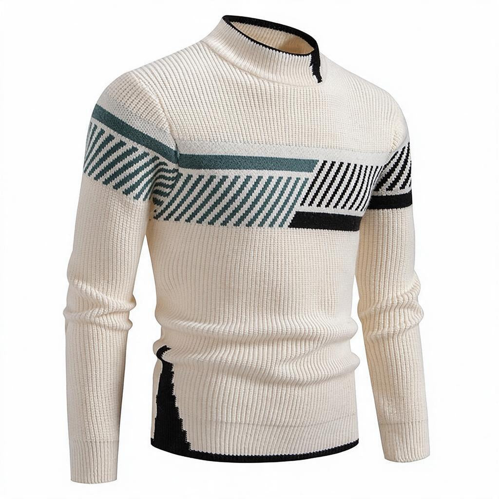 Men's Ribbed Sweater with Diagonal Stripe Pattern