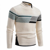 Men's Ribbed Sweater with Diagonal Stripe Pattern