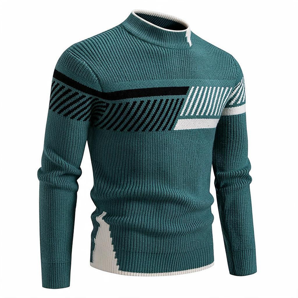 Men's Ribbed Sweater with Diagonal Stripe Pattern