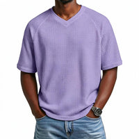 Waffle Shirt Men V-Neck Short Sleeve Textured Casual