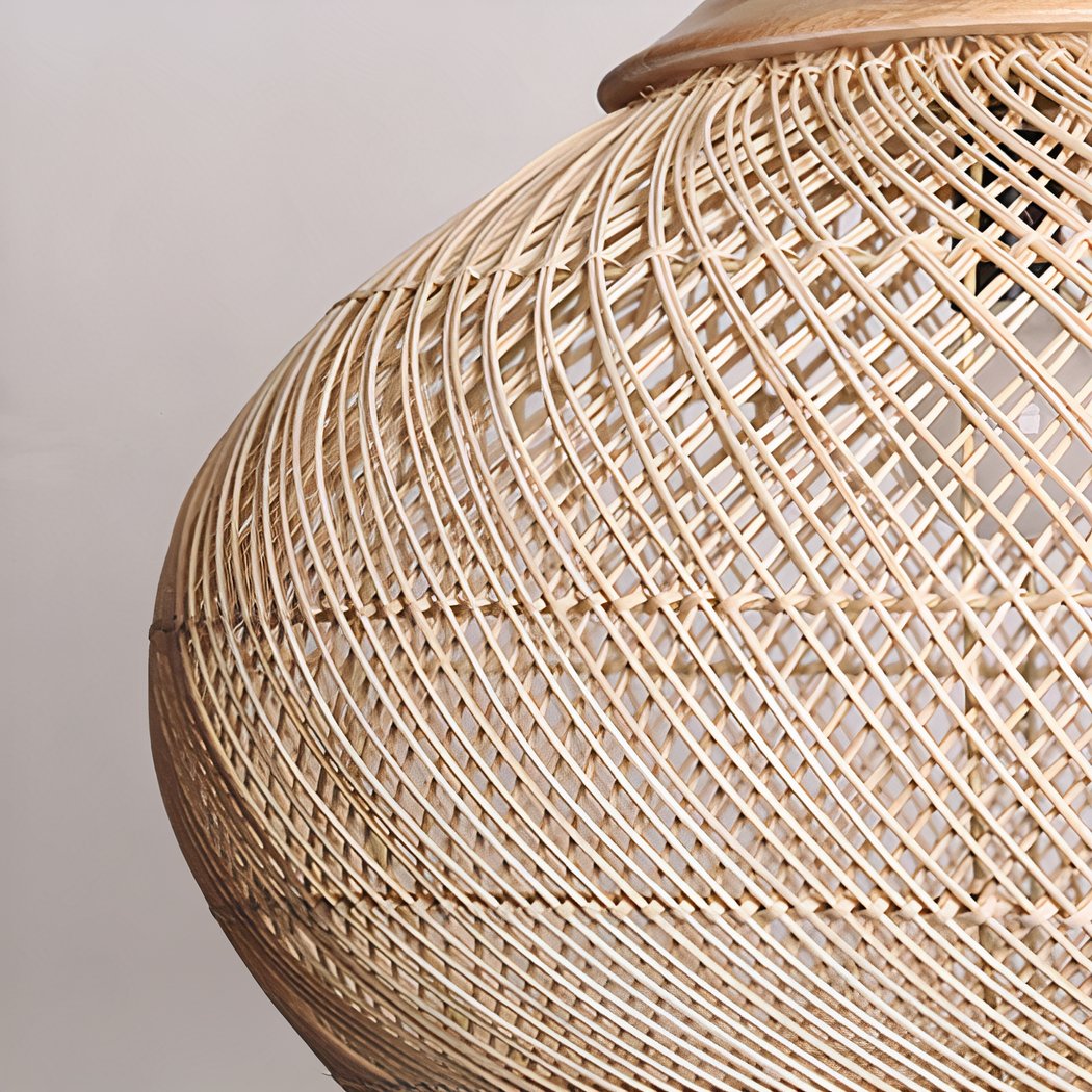 Lustre de chambre en bambou tissé à la main forme chapeau