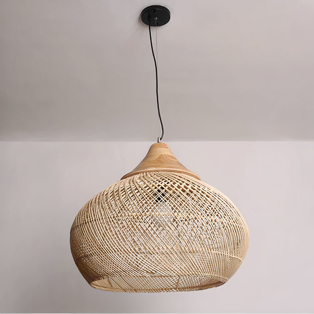 Lustre de chambre en bambou tissé à la main forme chapeau