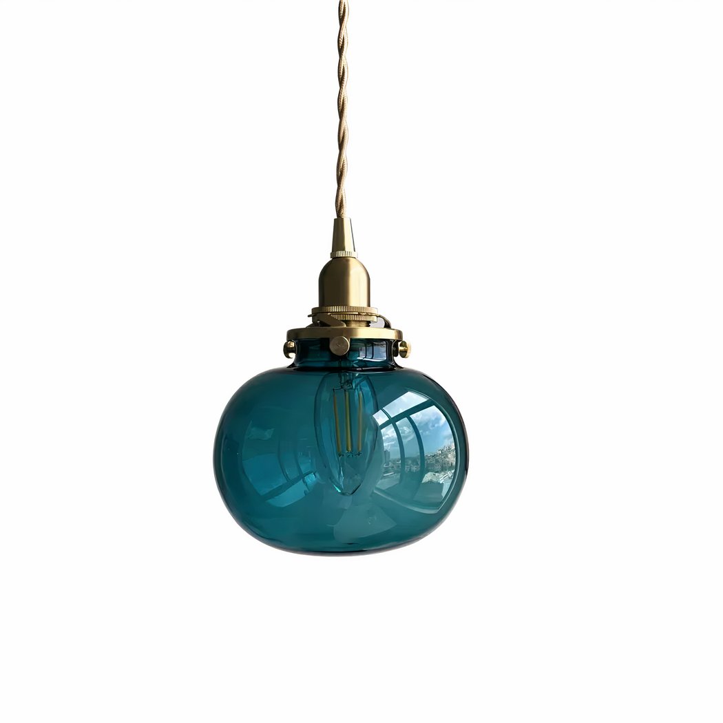 Suspension avec boule en verre bleu canard