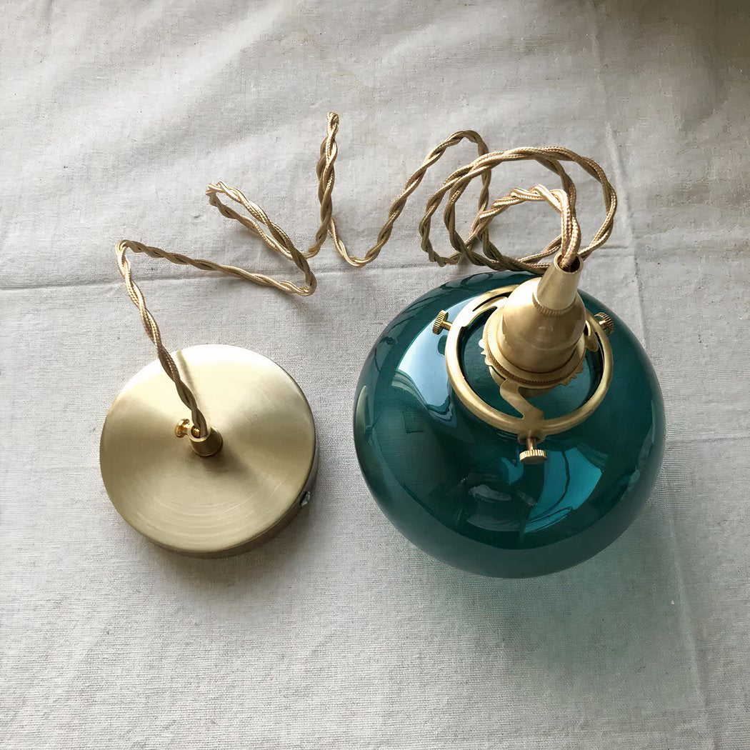Suspension avec boule en verre bleu canard
