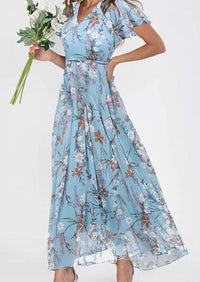 Lilia | Elegant Floral Short Sleeve Dress