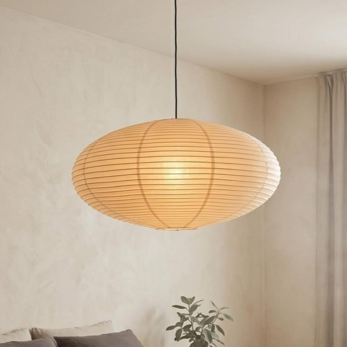 Suspension Japandi ellipse en papier de riz
