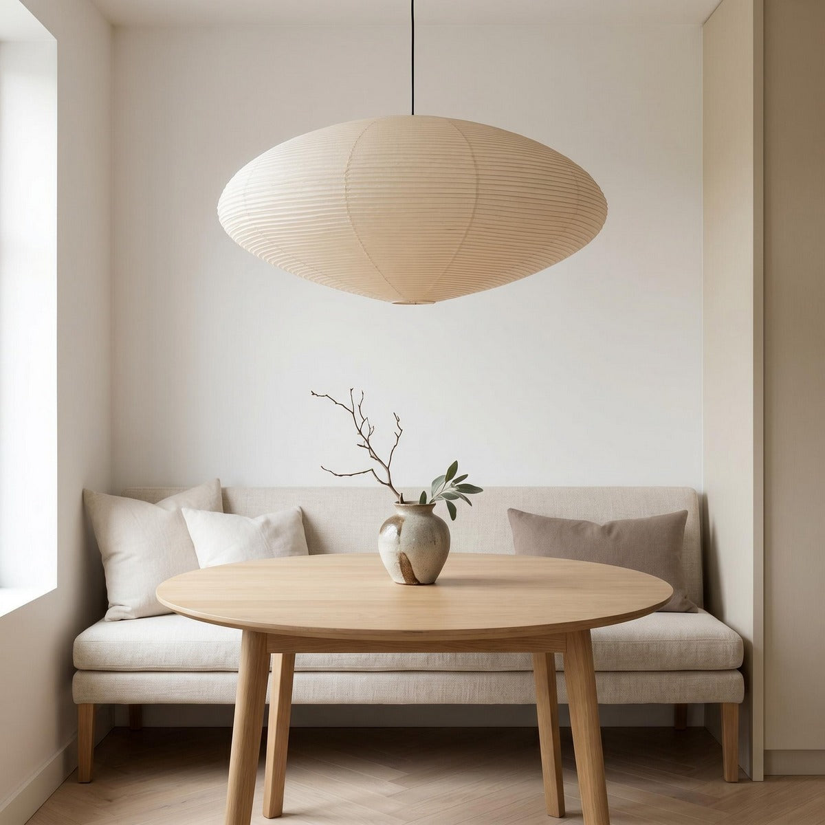 Suspension Japandi ellipse en papier de riz