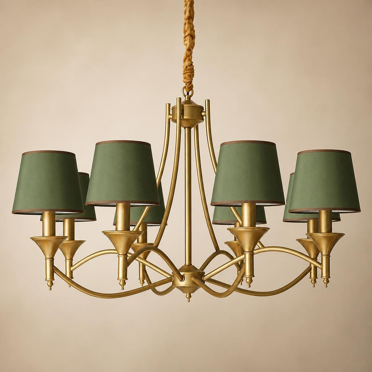 Lustre bronze moderne LED à huit abat-jours verts