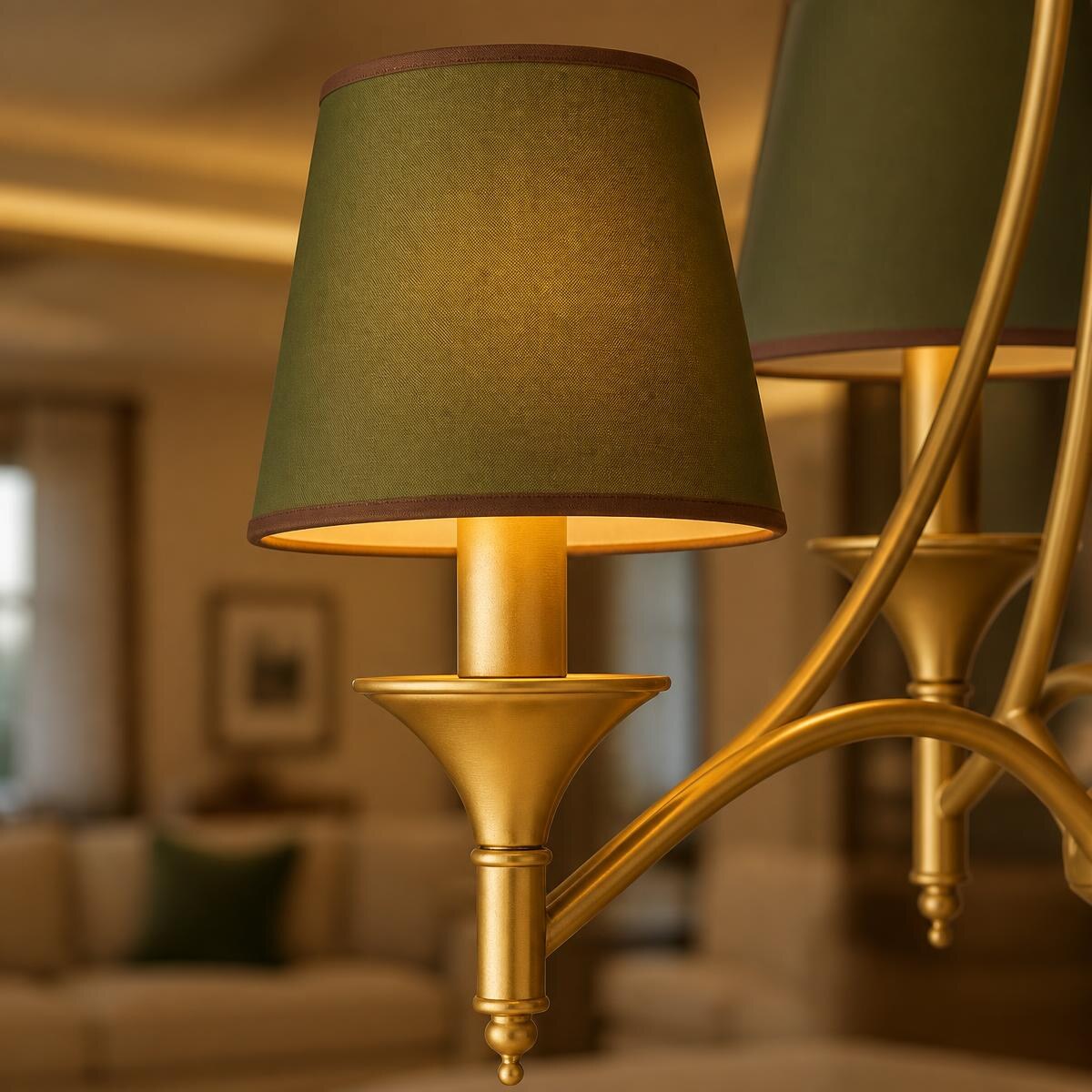 Lustre bronze moderne LED à huit abat-jours verts