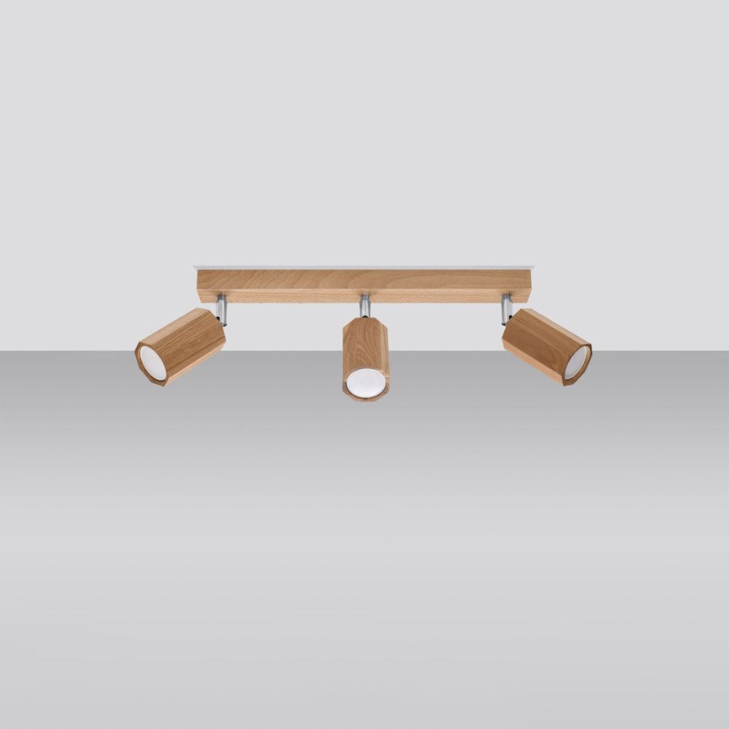 Lustre plafonnier bois naturel spots orientables