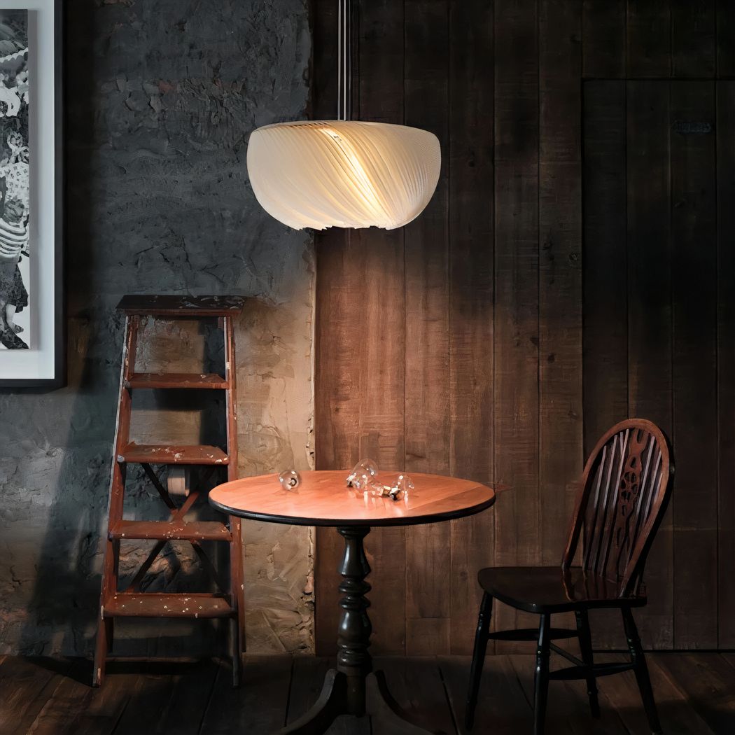 Lustre suspendu Japandi blanc en parchemin plissé