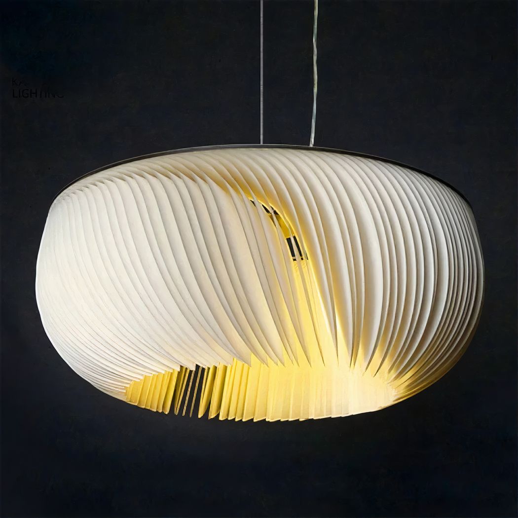 Lustre suspendu Japandi blanc en parchemin plissé