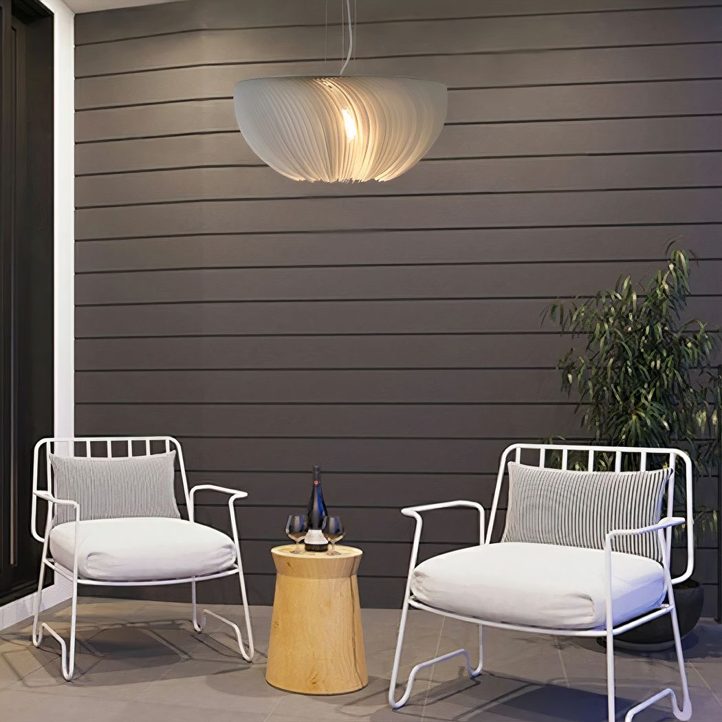 Lustre suspendu Japandi blanc en parchemin plissé