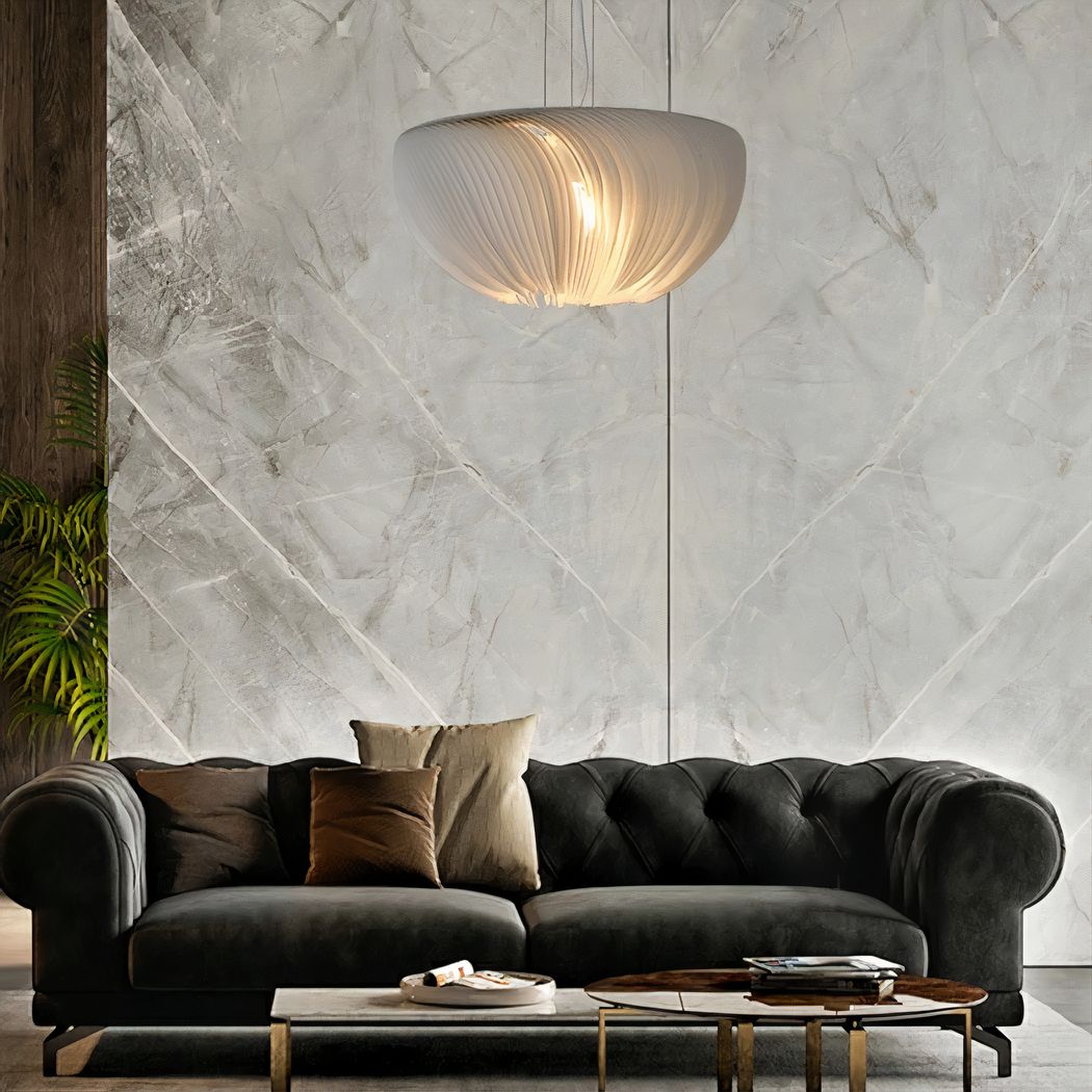 Lustre suspendu Japandi blanc en parchemin plissé