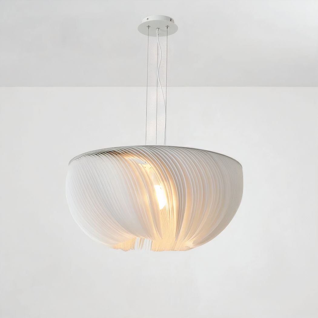 Lustre suspendu Japandi blanc en parchemin plissé