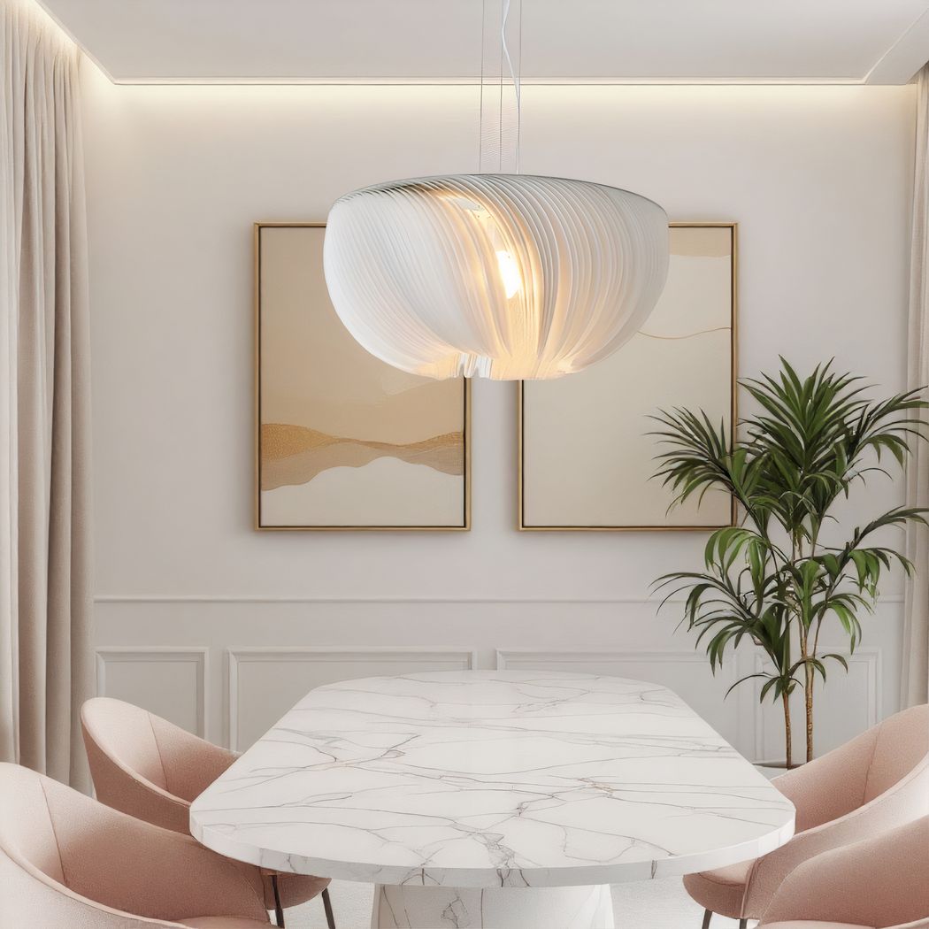 Lustre suspendu Japandi blanc en parchemin plissé