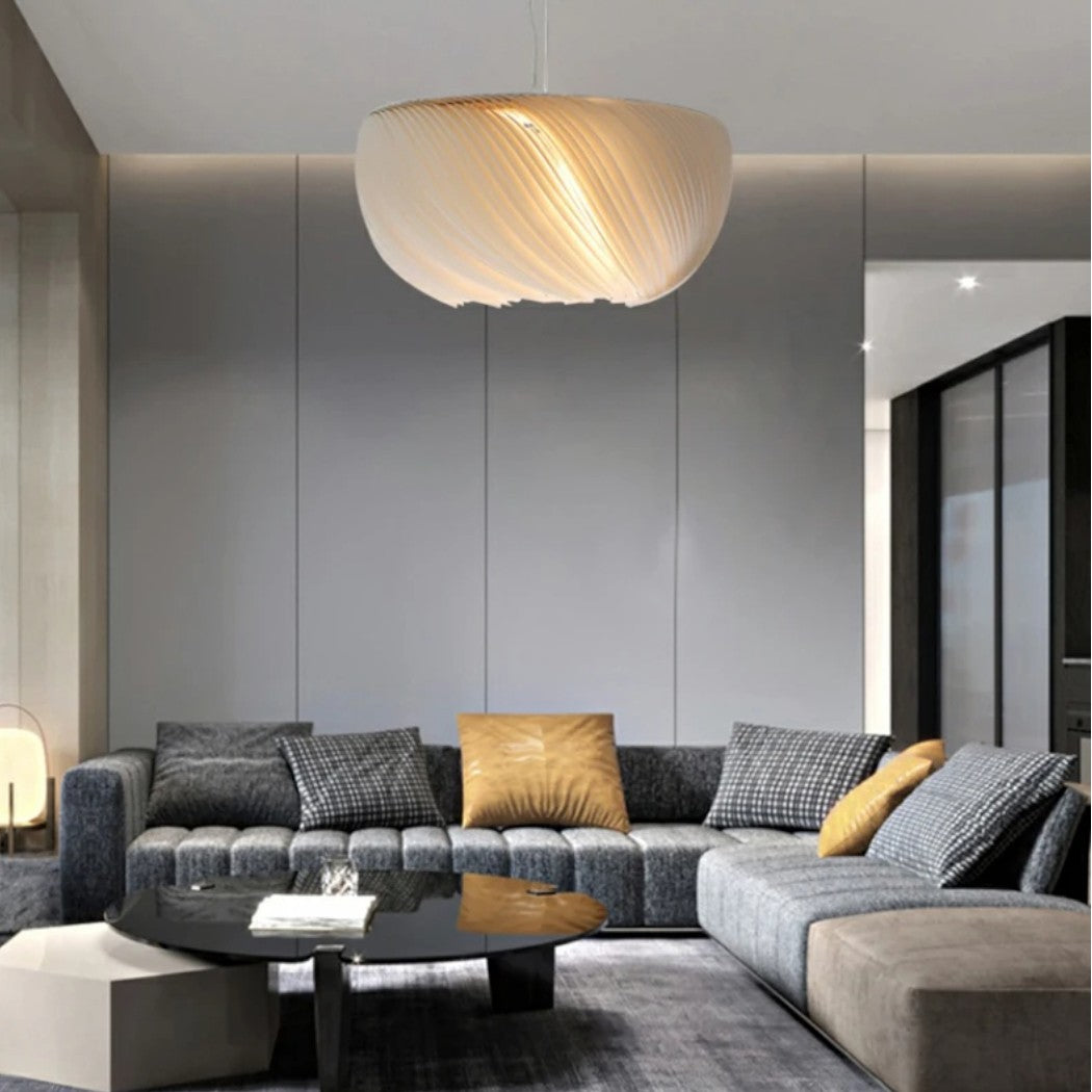 Lustre suspendu Japandi blanc en parchemin plissé