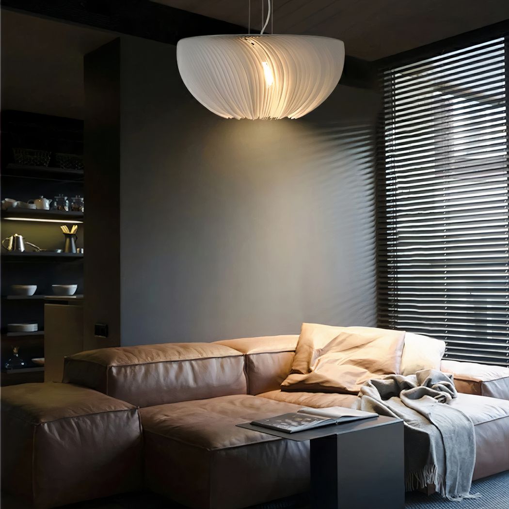 Lustre suspendu Japandi blanc en parchemin plissé