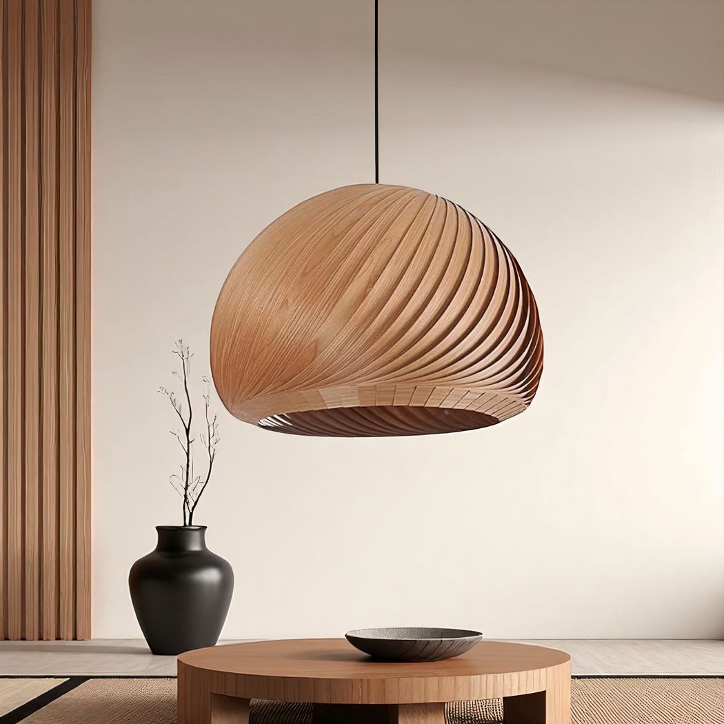 Suspension Japandi en bois nervuré design organique