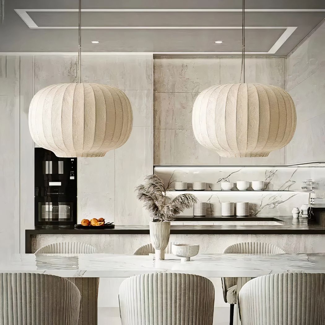 Suspension Japandi design doux en soie blanche