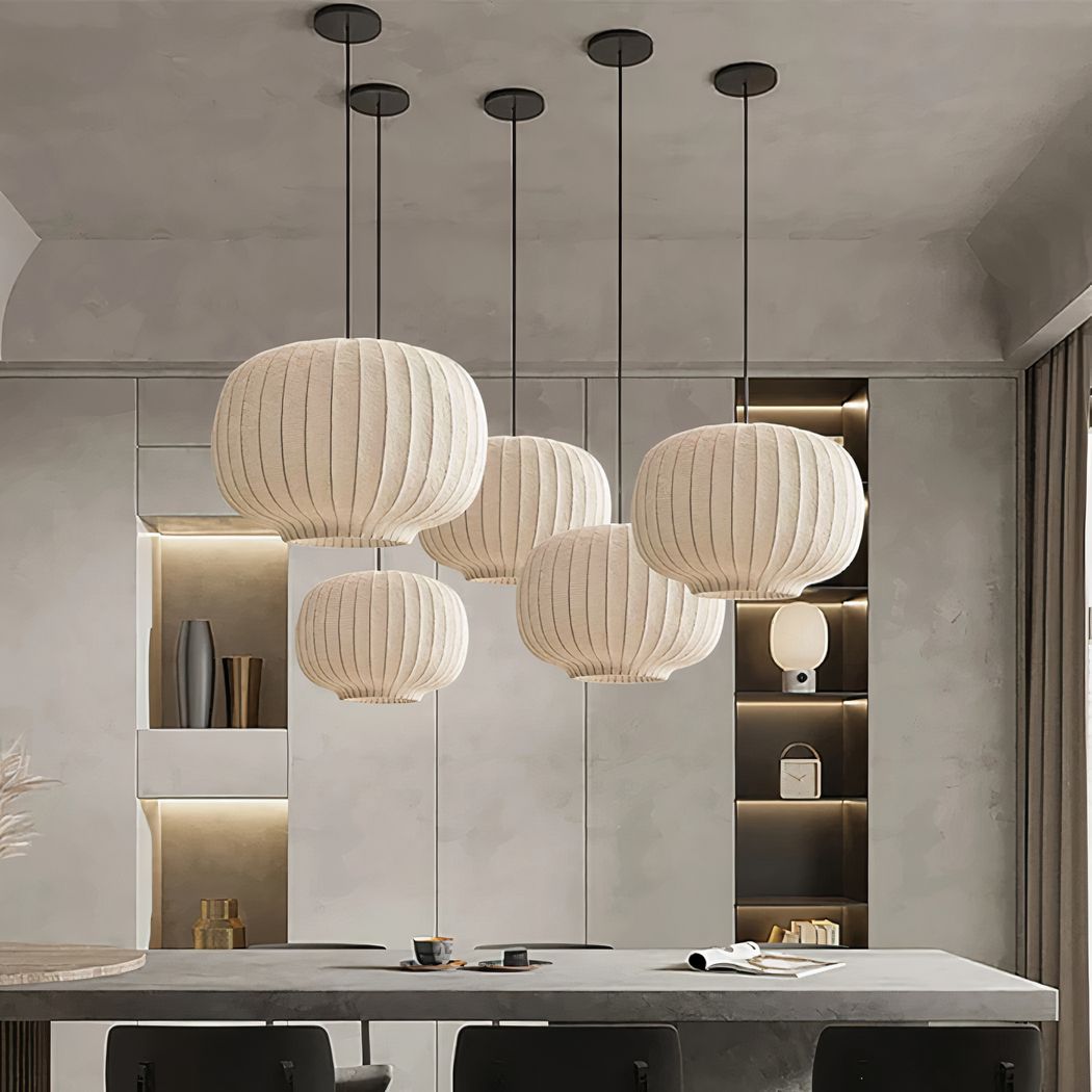 Suspension Japandi design doux en soie blanche