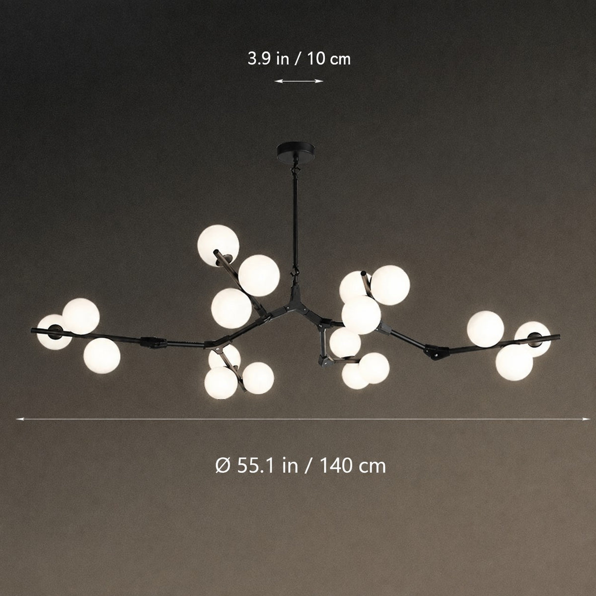 Lustre branche avec boules en verre moderne