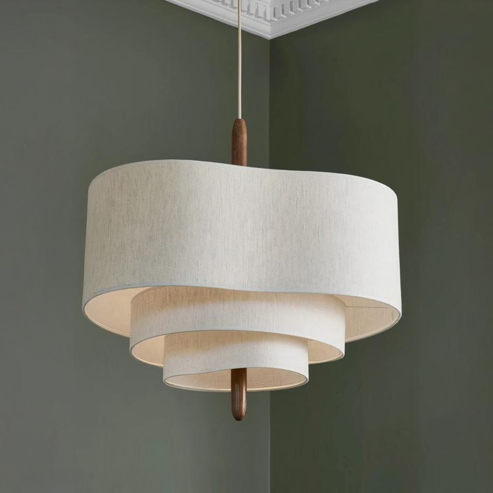 Lustre japonais suspendu en tissu beige