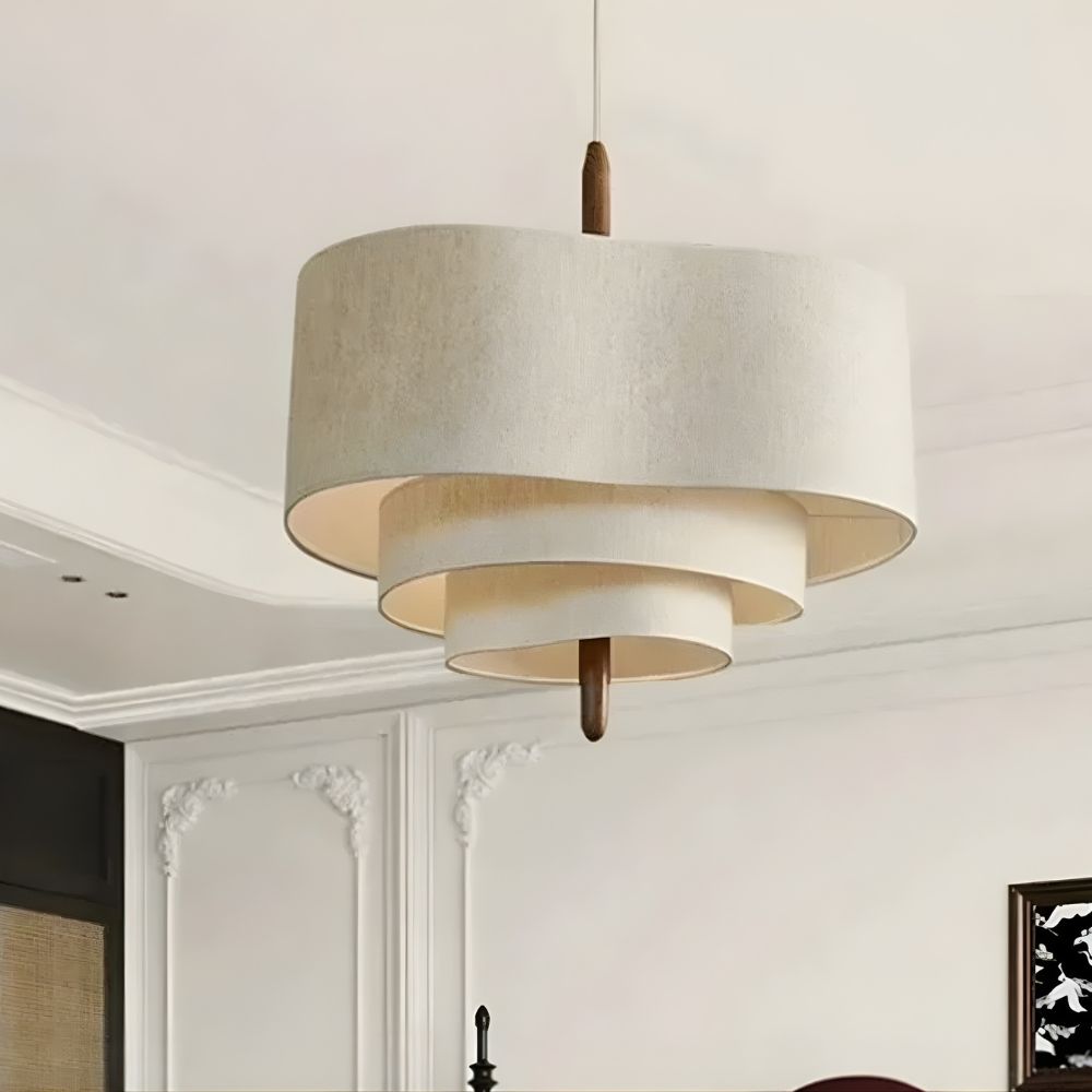 Lustre japonais suspendu en tissu beige