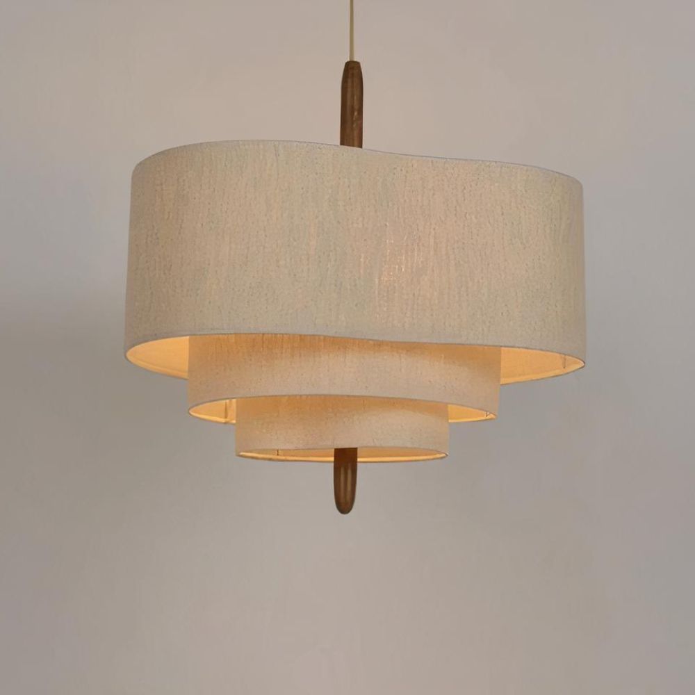 Lustre japonais suspendu en tissu beige