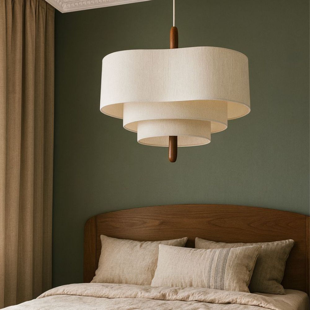 Lustre japonais suspendu en tissu beige