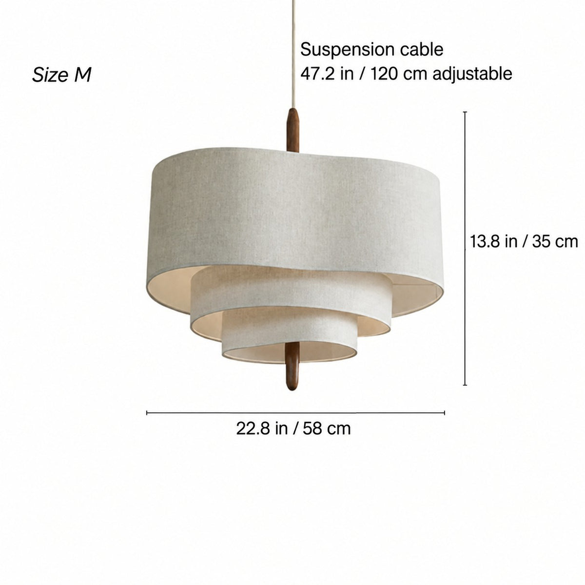Lustre japonais suspendu en tissu beige
