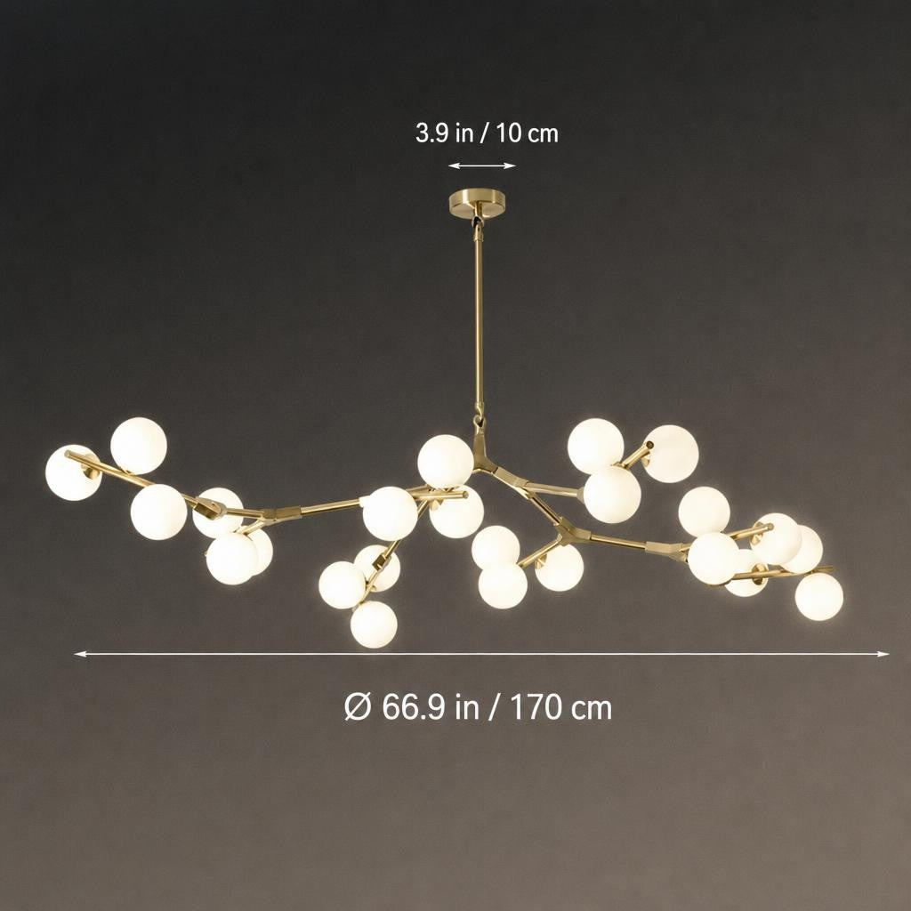 Lustre branche avec boules en verre moderne