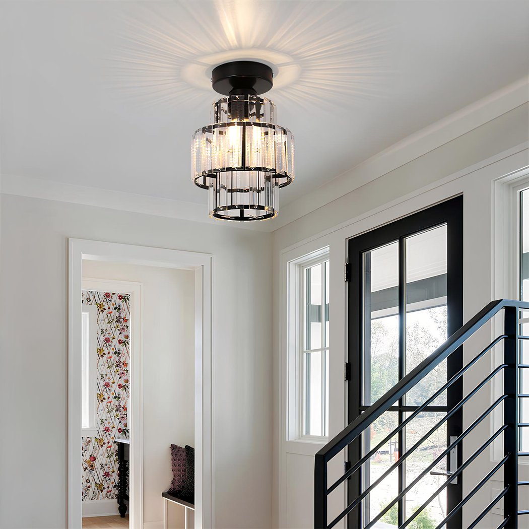 Lustre plafonnier noir ou doré avec un effet cristal