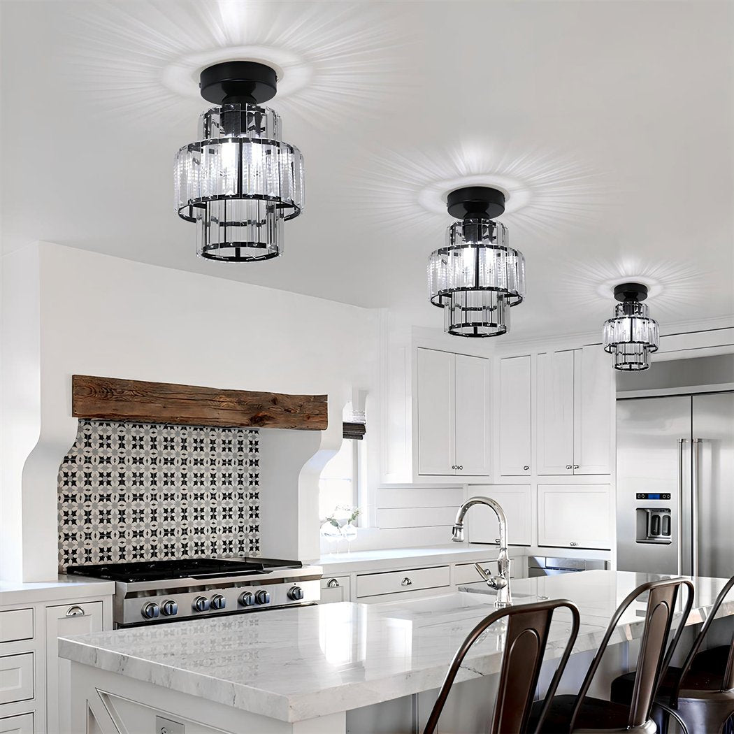 Lustre plafonnier noir ou doré avec un effet cristal