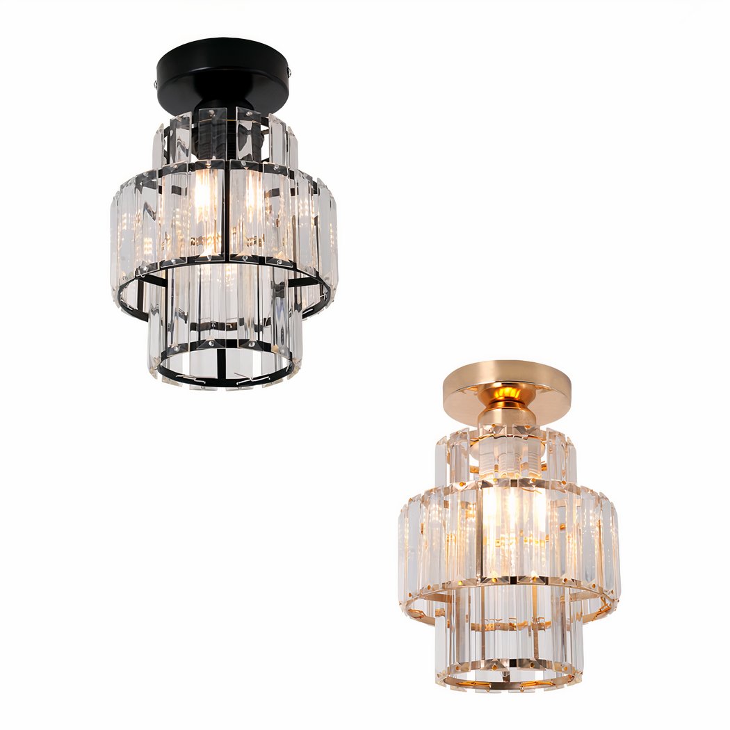 Lustre plafonnier noir ou doré avec un effet cristal