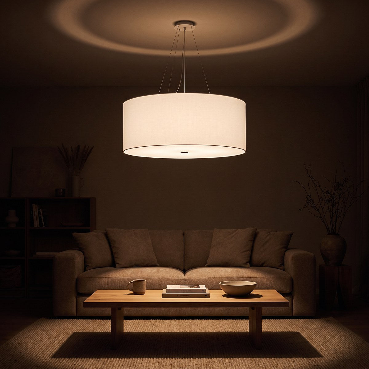 Suspension tambour en tissu de 70 cm avec diffuseur, 2 coloris