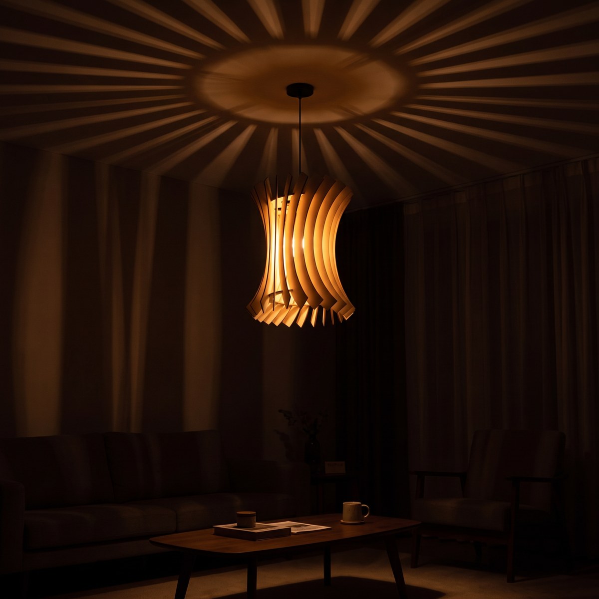 Suspension en lamelles de bois naturel de 30 cm