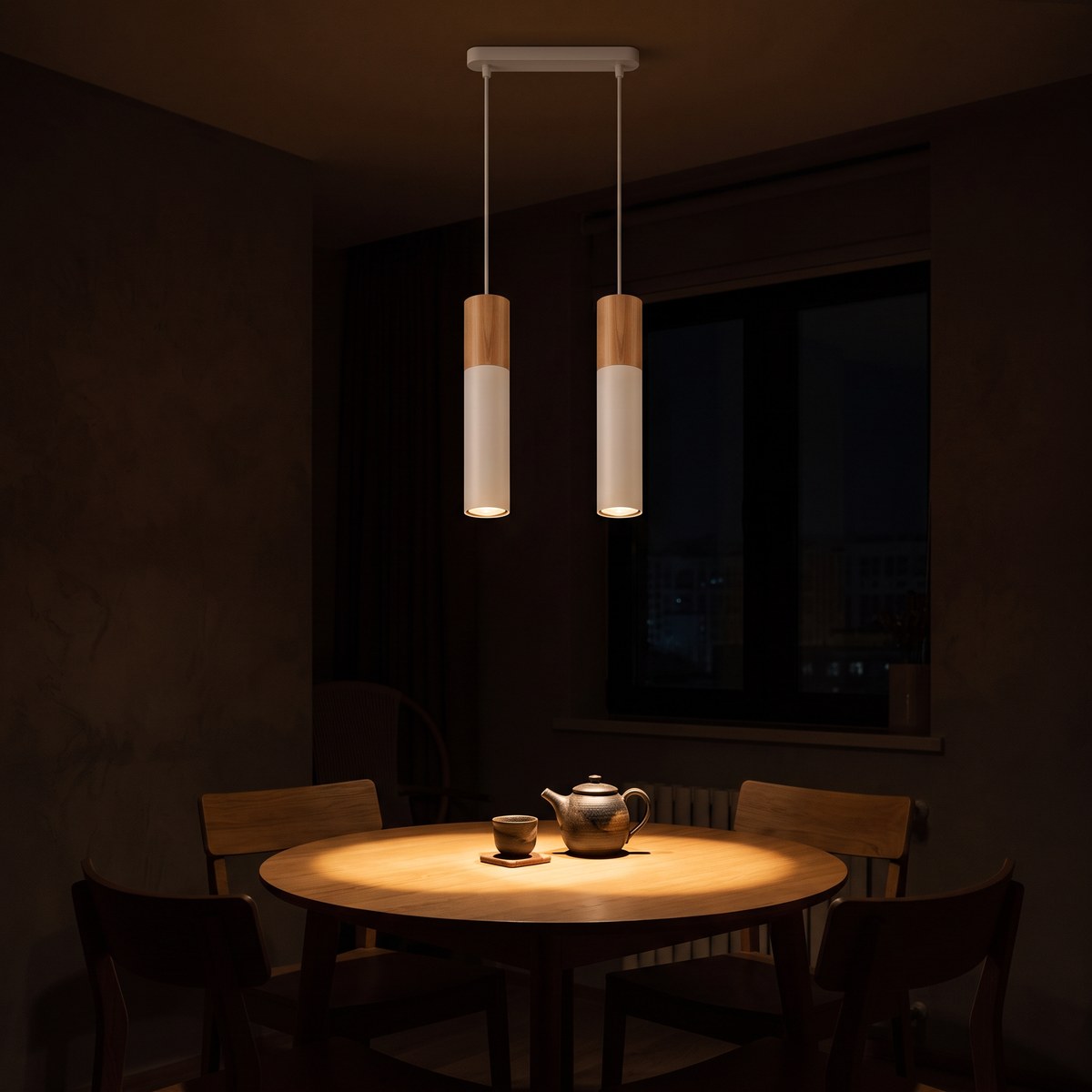 Suspension 2 tubes bois et métal sur barre, 2 coloris